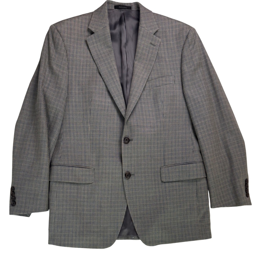 Lauren Ralph Lauren Mens‎ 40R Silk Wool Houndstooth Blazer Jacket Gray Blue 40 R